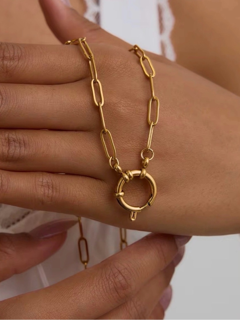 Paperclip 18k Gold Paperclip Chain Necklace Stainless Steel Waterproof